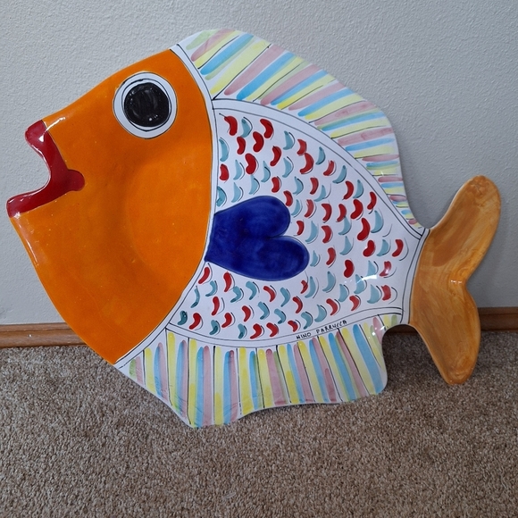 Nino Parrucca Large Hand Painted Fish Shaped Platter 19x14 - Picture 1 of 8